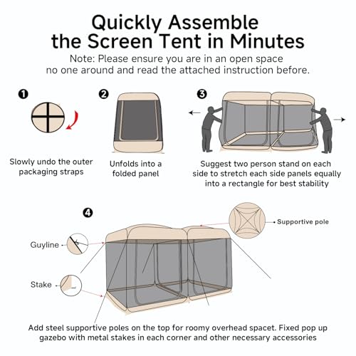 Screen House Room 2024 Upgraded 2 in 1 Screen Tent PoP Up Gazebo® with Mesh Mosquito Netting