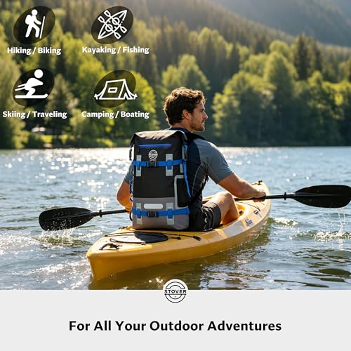 30/40/55L Waterproof Dry Backpack & Phone Case - X-Large Floating Dry Bag for Kayaking, Travel, Hiking, Fishing, Camping, Motorcycles & Beach, Heavy-Duty Roll Top Men/Women (Black/Grey/Blue)