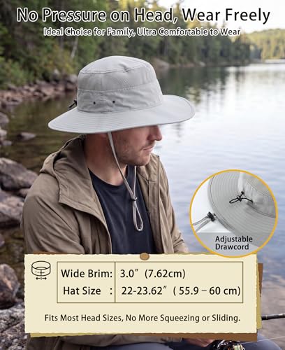 UPF50+ Mens Sun Hat Wide Brim Fishing Hat Airy Womens Bucket Hat UV Protection Hat for Mens Womens Beach Safari Gardening Golf Grey