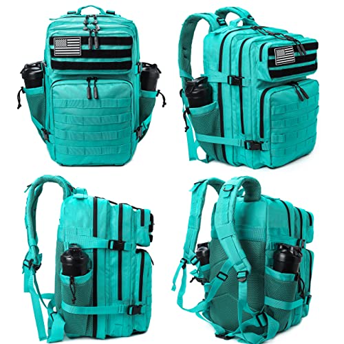 Military Tactical Backpack for Men and Women 45L Army 3 Days Assault Pack Bag Large Rucksack with Molle System Lake Blue