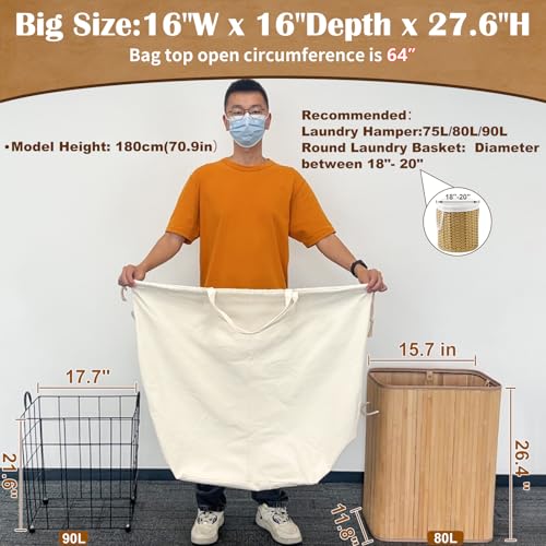 Cotton Canvas Laundry Bag with Handles & Base 16"Wx16"D x27.6"H