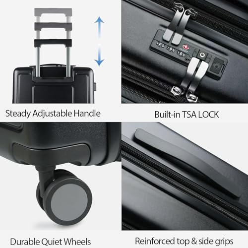 Hardside Expandable Carry On Luggage 22x14x9 Airline Approved With Front Business Pockets
