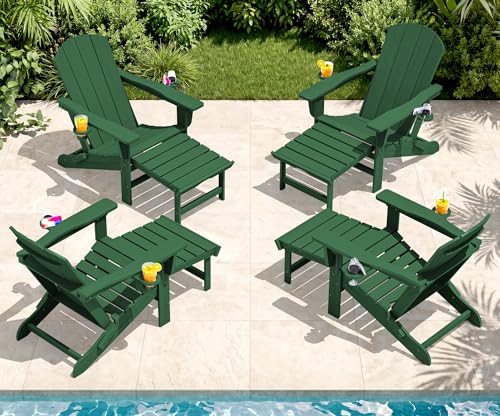 4 Pcs HDPE Folding Adjustable Adirondack Chair with Ottoman (4 Count)