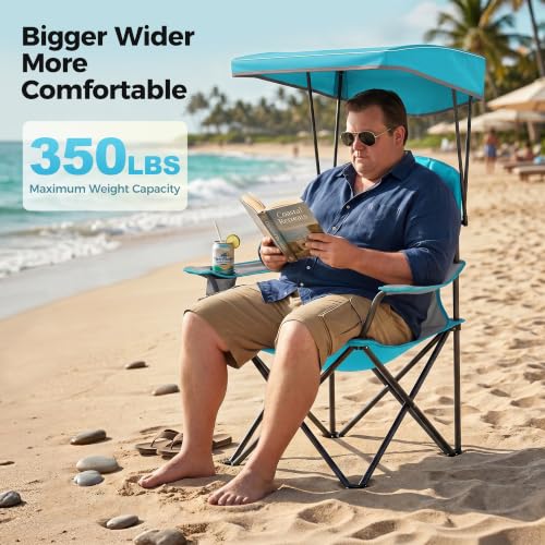 Heavy Duty Canopy Camping Chairs with Adjustable Sunshade (2 Count)