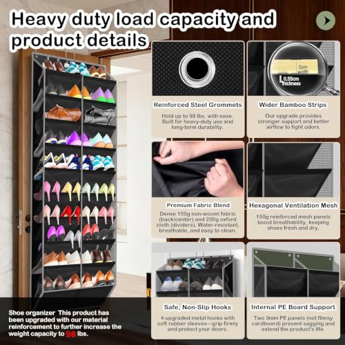 20 Pocket Hanging Shoe Organizer for Door (20 Count)