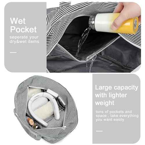 Waterproof Beach Tote Pool Bags for Women Ladies Extra Large Gym Tote Carry On Bag With Wet Compartment for Weekender Travel