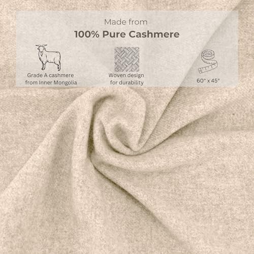 100% Cashmere Travel Blanket & Storage Pouch Sand 60" x 45" Gift Box