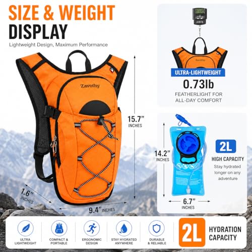 Hydration Pack Hiking Backpack with 2L BPA Free Hydration Bladder for Men