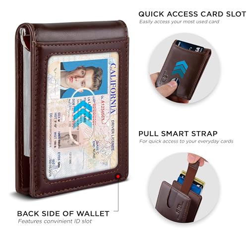 RFID Blocking Slim Bifold Genuine Leather Minimalist Front Pocket Wallets for Men with Money Clip Thin Gift