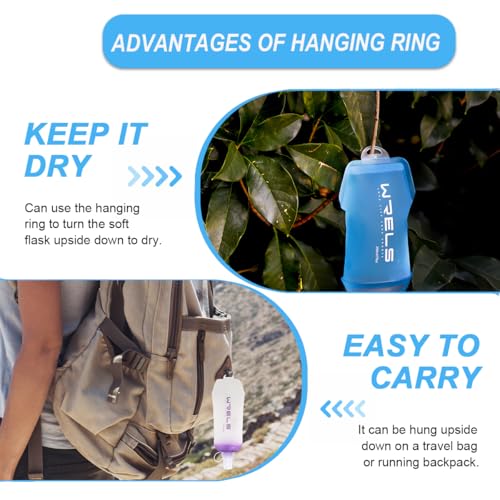 200ml/350ml/500ml Collapsible Soft Flask,BPA Free Folding Soft Water Bottle with Hanging Ring,Lightweight TPU Hydration Flask for Running Marathon Cycling Hiking(500ml-2 Packs) (2 Count)