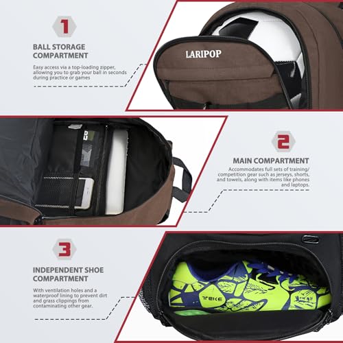 Soccer Backpack Bag with Ball Holder Ventilated Shoe Compartment Large Capacity Sports Gear Bag for Basketball Volleyball Gym