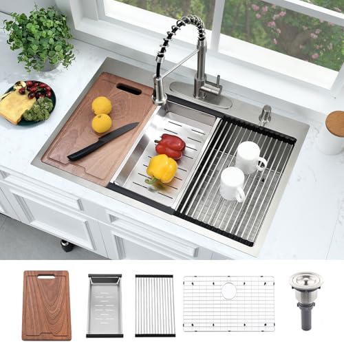 33x19 Drop In Kitchen Sink Stainless Steel Workstation Sink