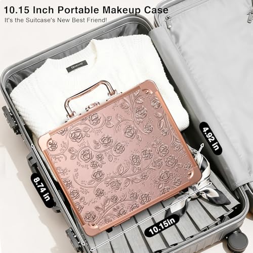 Makeup Case with Magnetic Lighted Mirror Cosmetic Train Box Detachable LED Mirror Adjustable Brightness in 3 Colors Waterproof Storage Organizer Artist Suitcase with Dividers Brush Holder