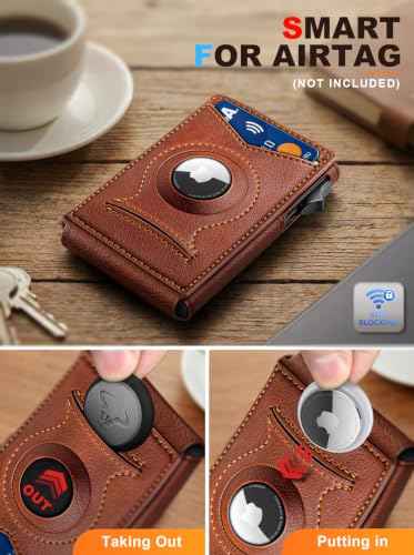 Men Slim Magnetic Leather Airtag Wallet Metal Case Money Clip