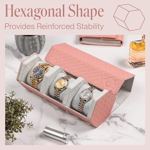Ladies Leather Watch Roll Travel Case for 3 Watches