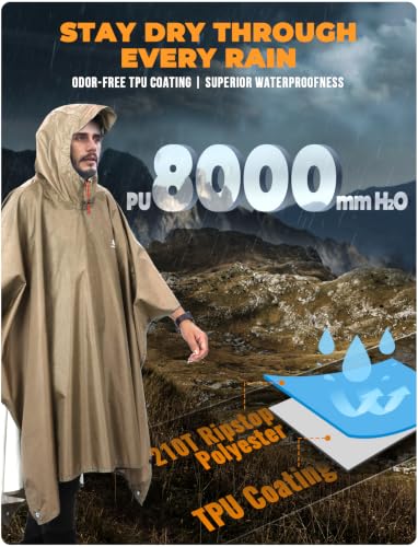 Hooded Rain Poncho for Adult Waterproof Lightweight Raincoat
