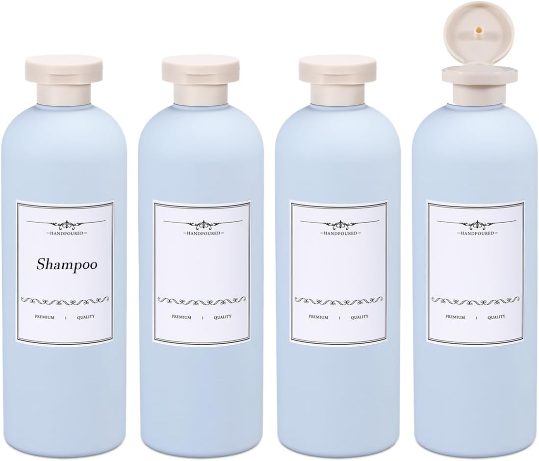 ASEVAT 13.5oz 4pack Refillable Travel Shampoo and Conditioner Bottles, Travel Size containers, Travel Bottle for toiletries, Squeeze Bottles with Flip Cap, Empty Plastic Leak Proof Travel Bottles