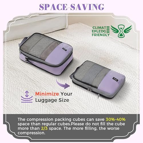 4 Set/6 Set/8 Set Compression Packing Cubes Travel Accessories Expandable Packing Organizers(HalfMesh,8-Dusty Purple)