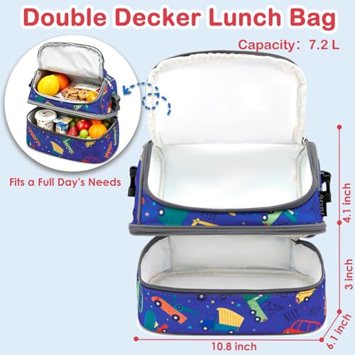 Kids Double Decker Cooler Insulated Lunch Bag Large Tote for Boys