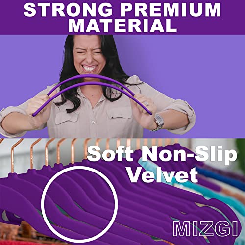 Velvet Hangers 50 Pack Non Slip Heavy Duty Dark Purple Rose Gold Hook (50 Count)