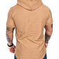 Mens Fashion Hoodies Sport Pullover Solid Color Shirt Workout Lightweight Tops Khaki Large