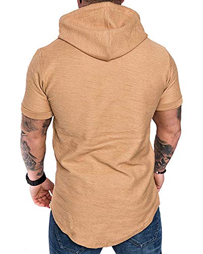 Mens Fashion Hoodies Sport Pullover Solid Color Shirt Workout Lightweight Tops Khaki