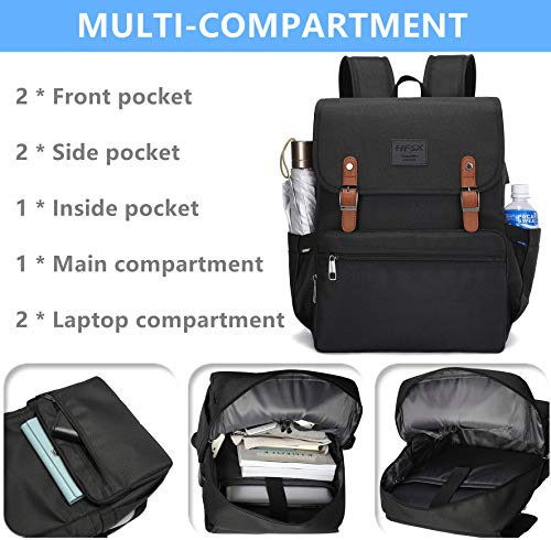 Laptop Backpack Men Women Vintage Backpack Bookbag College Backpacks Stylish Backpack Black Fits 15.6 Inch Laptop