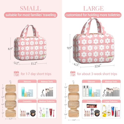 Hanging Travel Toiletry Bag Women Men Essentials Pink White Daisy