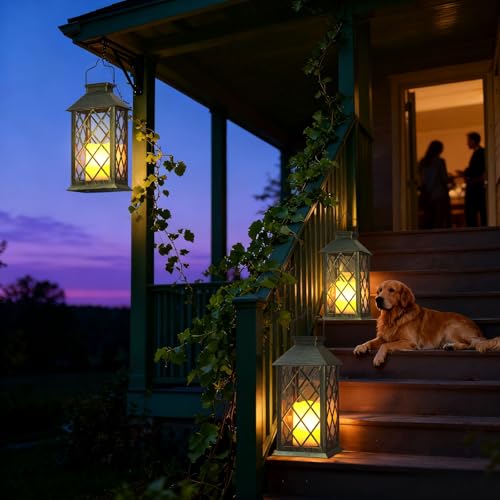 Solar Lanterns Outdoor Waterproof 14" Flickering LED (2 Count)