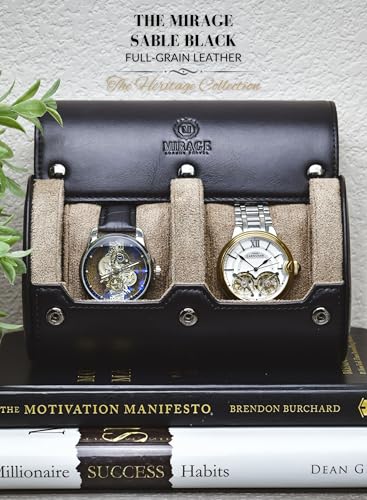 Watch Travel Case for Men Leather Watch Roll for Travel Organizer and Display 2 Watch Case Full (51 Count)