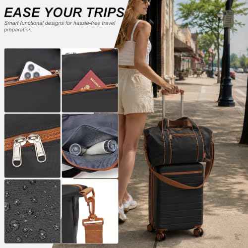 3 Piece Luggage Set carry on 20in Lightweight Travel Suitcase Black