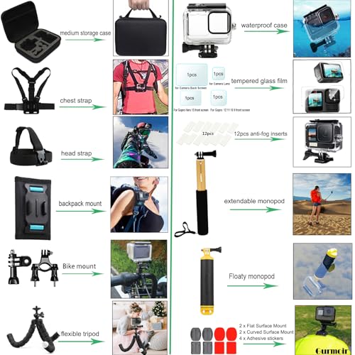Accessory Kit with Waterproof Case for Go Pro Hero 13 12 11 10 9 Black. Underwater Diving Housing Floating Hand Grip Screen Protector Bundle Pack for GoPro 13 12 11 10 9 Camera
