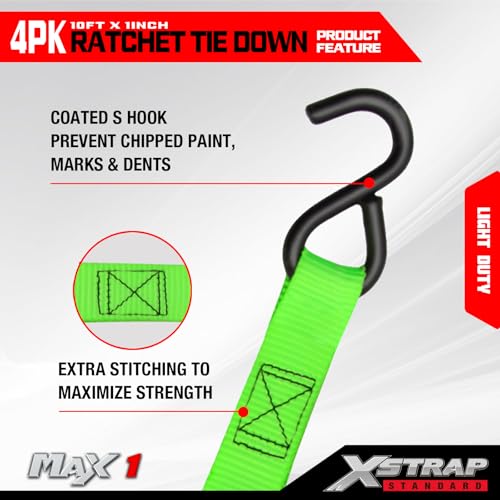 4 PK Ratchet Tie Down Straps (4 Count)