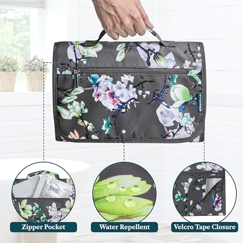Hanging Toiletry Bag for Women Men Foldable Travel Organizer Floral