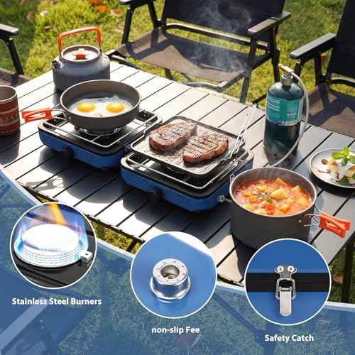 Camping Stove 2 Burner Foldable Propane Camping Stove with Cookware