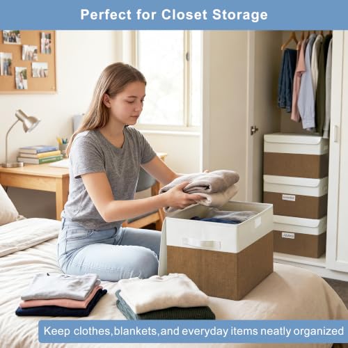 Large 22 Quart Linen Fabric Foldable Storage Bin Cube Organizer Basket with Flip (4 Count)