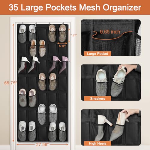 35 Large Pockets Over The Door Shoe Organizer