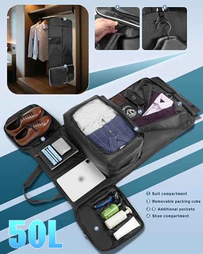 50L Convertible Garment Duffle Bag Backpack with Removable Bag