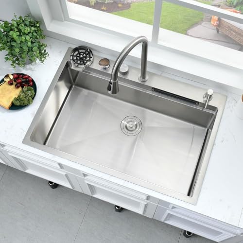 33 Inch Waterfall Kitchen Sink Drop In 16 Gauge Stainless Steel