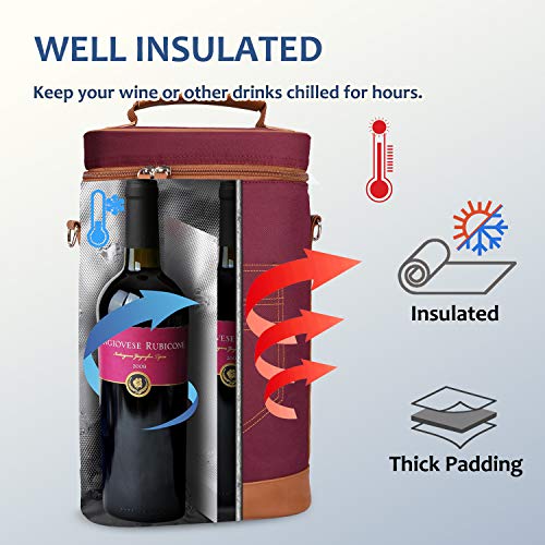 2 Bottle Insulated Wine Tote Carrier Bag