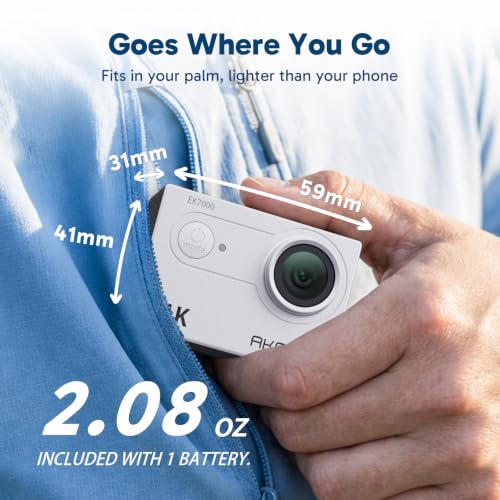 EK7000 4K30FPS 20MP WiFi Action Camera with EIS Ultra HD 131FT Waterproof Underwater Camera Remote Control 4X Zoom Support External Microphone