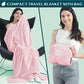 Compact 2-in-1 Travel Blanket Pillow for Airplane Flight, Pink