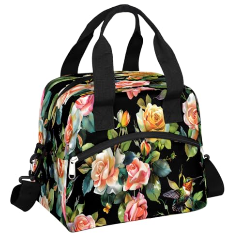 Flower Floral Insulated Lunch Bag for Women Girl Reusable Lunch Tote Box With Shoulder Strap Lightweight Thermal Cooler Meal Prep Bag for Work School Office Picnic (print 11)