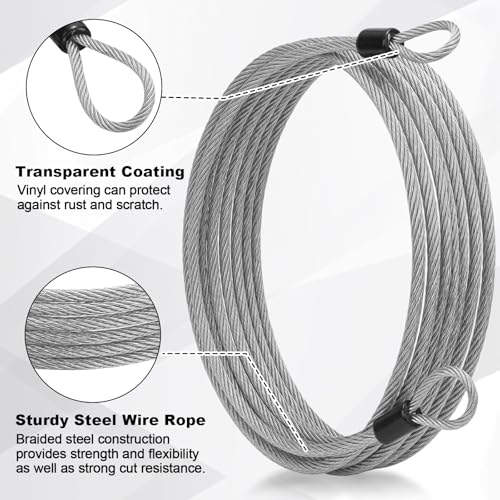 12 Pack Security Cable Luggage Lock with Loops 15 ft 3mm Braided Steel Coated Bike Cable Wire Double Loop Anti Theft Safety for U Lock (12 Count)