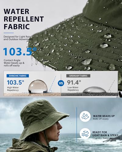 Water Resistant UPF 50+ Sun Bucket Hat Packable Brimmed for Women Men