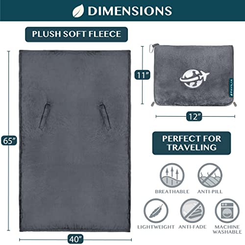 Compact 2-in-1 Travel Blanket Pillow for Airplane Flight, Dark Gray