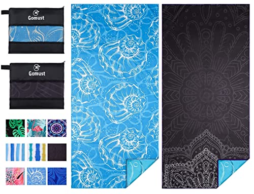 Microfiber Beach Towel Oversized 71x32 Blue Black with Bag 2 Pack (2 Count)