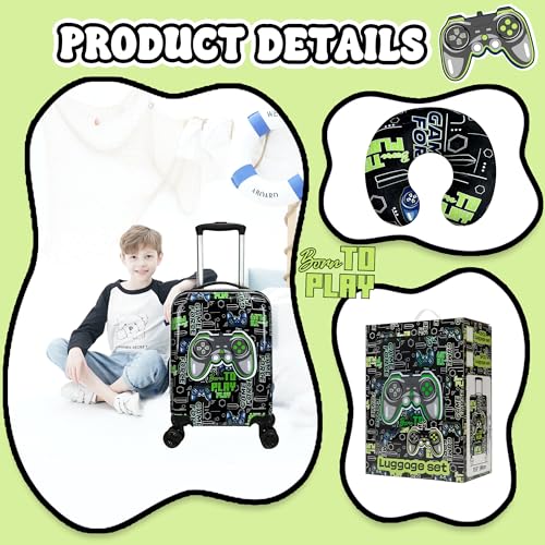 Kids Suitcase Set for Boys Hardside Luggage with Spinner Wheels 2 Piece 16inch Toddler Suitcase for Boys Travel Carry on Luggage Airline Approved (2 Count)