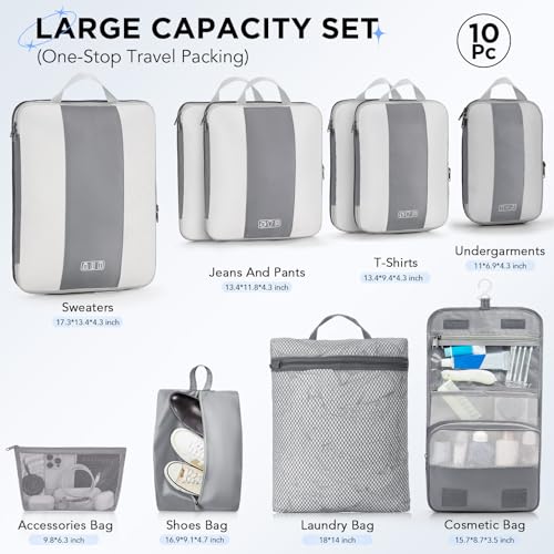 10 Set Compression Packing Cubes for Travel Essentials (10 Count)