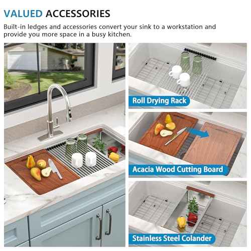 33"x19" White Undermount Sink Ledge Workstaion